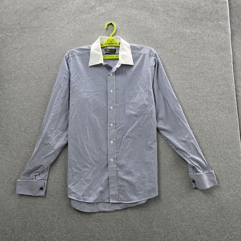 Donald J. Trump Men Button Up Shirt 16 1/2 36/37 Blue Striped Long Sleeve
